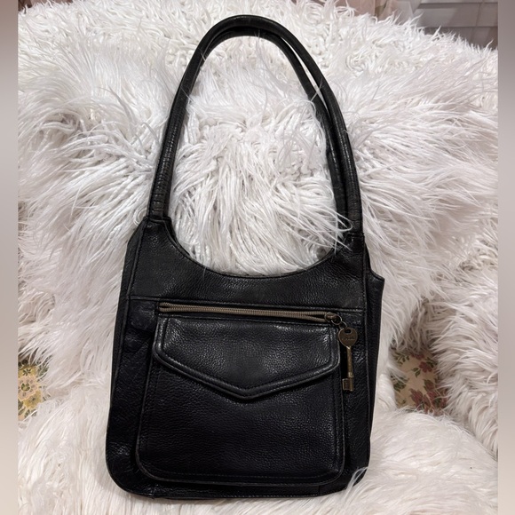 Fossil Handbags - Vintage Fossil  Black Leather Shoulder/ Hobo  Bag With The Key